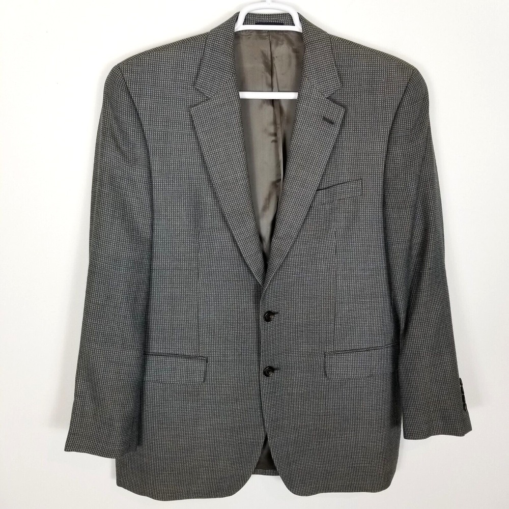 Ralph Lauren Blue Label Men Silk Wool Blazer Jacket Gray Printed Size 44 L Sport